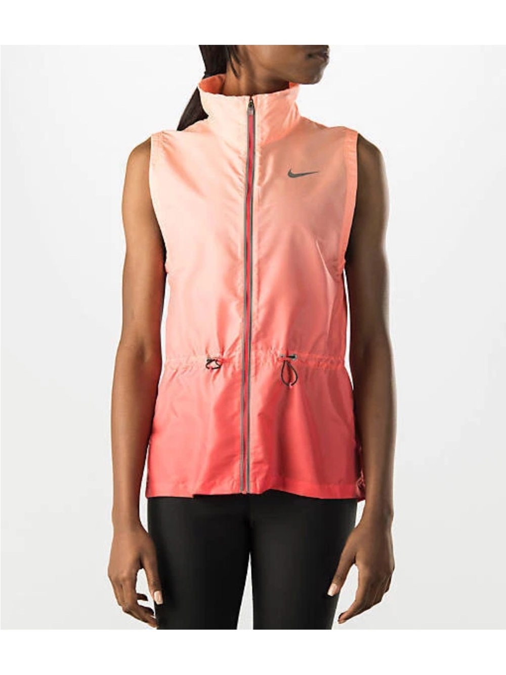 Nike Gradient Running Vest Coral Pink Orange Windbreaker Drawstring Waist Medium